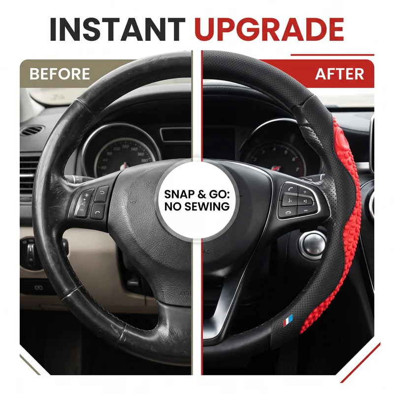 Tri-Color Comfort Grip Car Steering Wheel Cover with Red Massage Accents