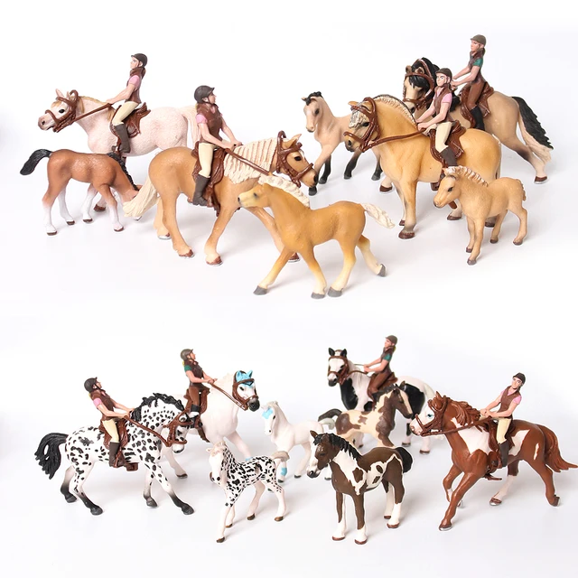 Realistic Pinto,Fjord,Hanoverian,Quart,Andalusian Riding Horse and Foals with Rider Equestrian Knight Horseman Model Playset 1