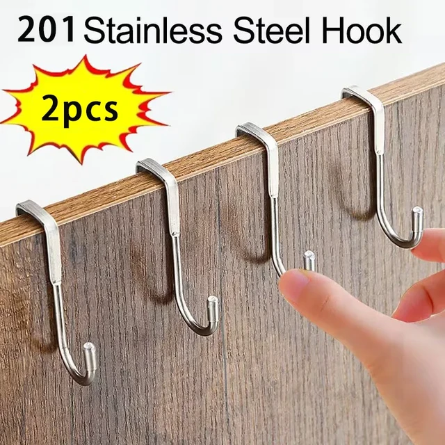 201 Hook Stainless Steel Hook Hooks Free Stamping Double S-hook Kitchen  Bathroom Cabinet Door Rear Type Coat Towel Rack Home - AliExpress