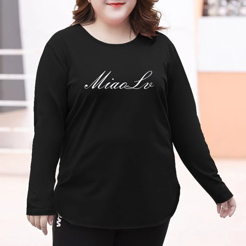 Autumn Winter Fashion Temperament Korean Plus Size Lady T-shirt Simple Design Oversized Pure Cotton Letter Chic Leggings Women