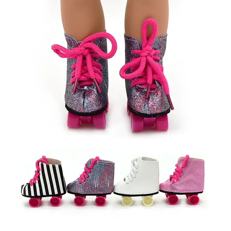 7cm Pink/Purple/White/Zebra Roller Skates Shoes For18inch American Doll 43cm Baby Dolls Fashion Gifts for Girl Doll Accessories japan nsk 608zz 608ddu bearing 8x22x7 miniature 3d printer parts skateboard scooter roller skates wheel 608 ball bearing