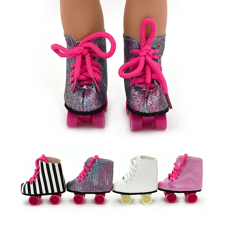 7cm Pink/Purple/White/Zebra Roller Skates Shoes For18inch American Doll 43cm Baby Dolls Fashion Gifts for Girl Doll Accessories