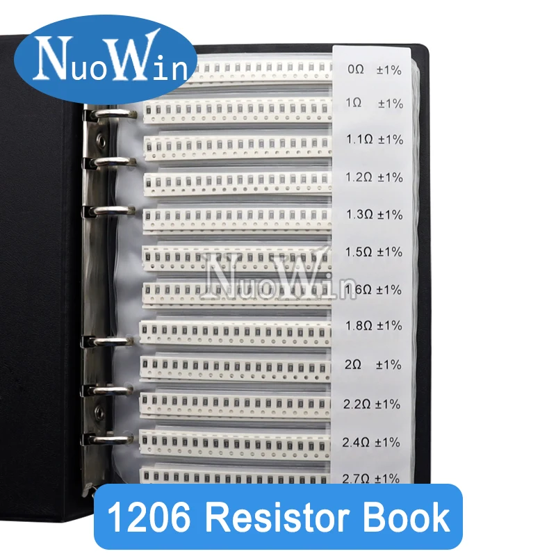 Metal Film Resistor SMD Resistor SMD Chip Resistor SMD Component Sample Book 1% 0201 0402 0603 0805 1206 SMD Chip Resistor Sample Book 170 Values 0R-10M ohm SMT Electronics Resistance Assortment Kit