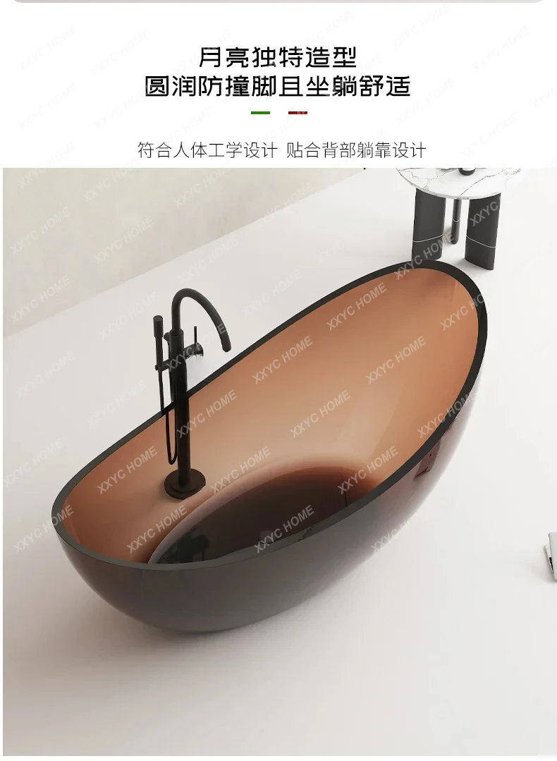 Moon-shaped transparent resin art bathtub Hotel B & B Color crystal freestanding integrated bathtub French