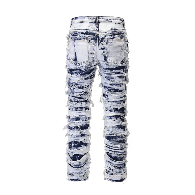 ABOORUN Men Hip Hop Jeans Tie Dye Cargo Denim Pants Hi Street