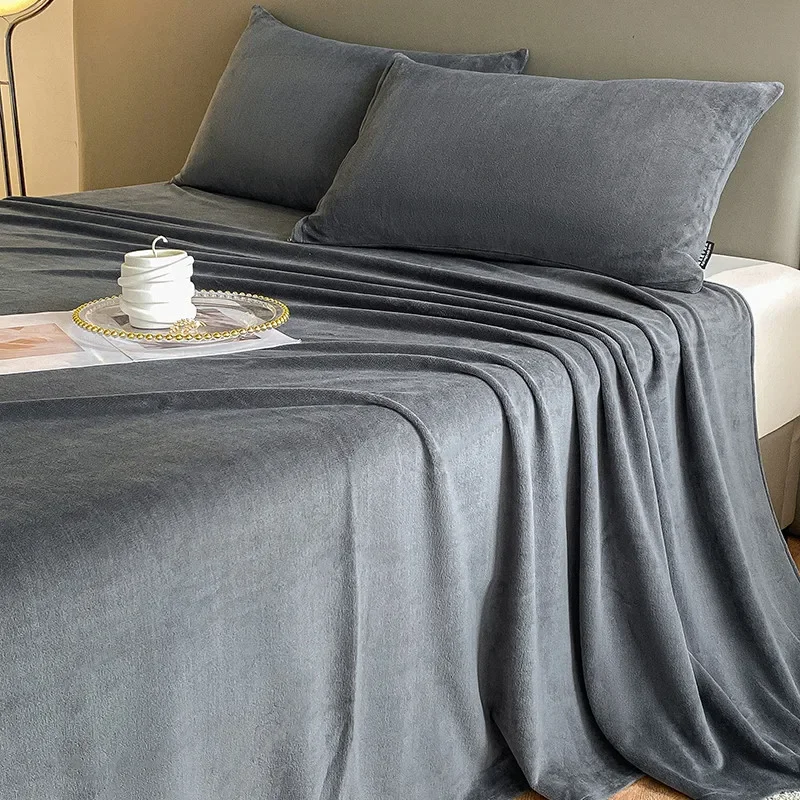2024 New High Gram Heavy Milk Velvet Solid Color Single Product Bed Sheet Thickened Warm Mattress Cover Skin Friendly Bedding 2