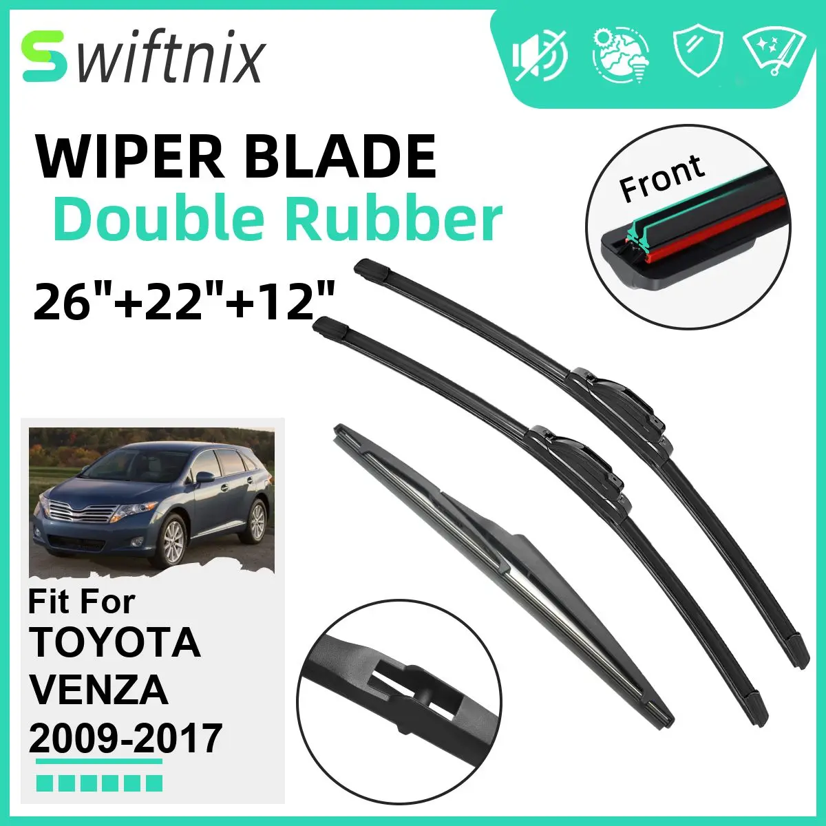 

Двойные резиновые автомобильные дворники для TOYOTA VENZA 2009-2017, стеклоочистители, резиновые автомобильные аксессуары 2012, 2013, 2014, 2015, 2016, 2017