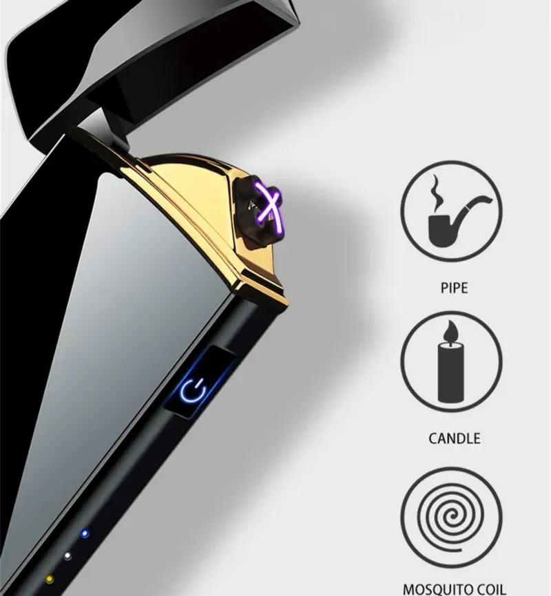 Plasma Lighter Smart Windproof Electric Metal Flameless Double Arc Usb Rechargeable Led Power Display Touch