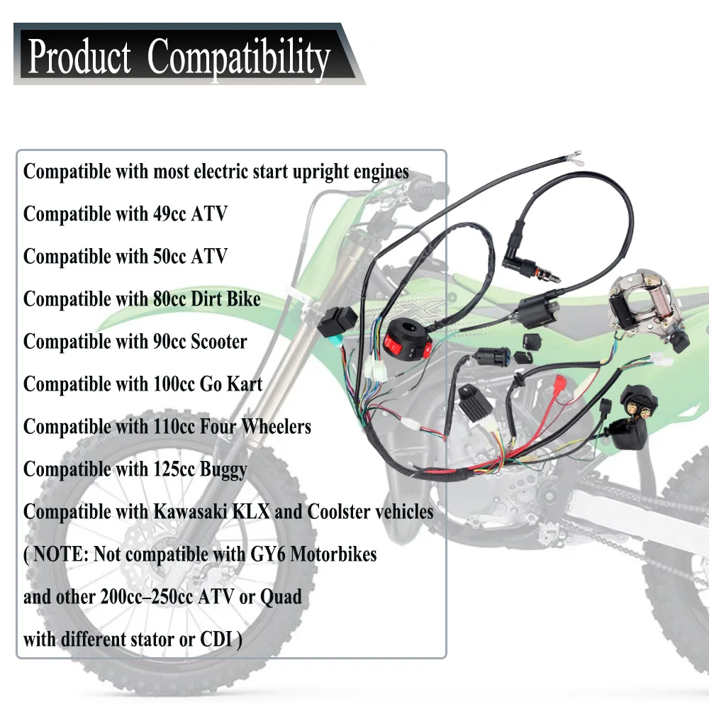 Riloer 1x Faisceau de câblage CDI Kit d'allumage pour 49 cc 50 cc 80 cc 90 cc 100 cc 110 cc 125 cc ATV/QUAD/Dirt Bike/Kawa-saki KLX/Coolster/Go Kart