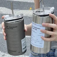 600ml Thermos Cup Portable 304 Stainless Steel Coffee Mug Thermal Leak-proof Water Bottle with Straw Insulated Bottle Drinkware 1
