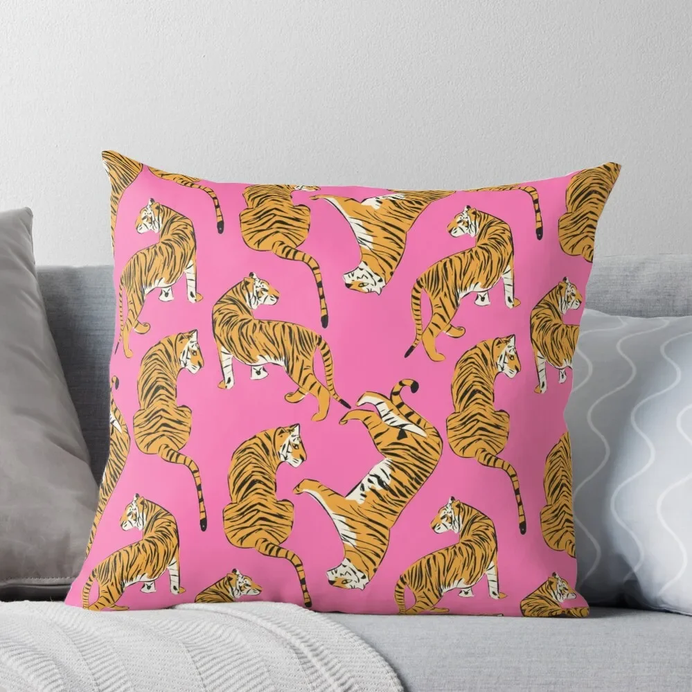 

Pink Tiger Repeating Print- Preppy Modern Contemporary Throw Pillow Cushions Cover Pillow Cases