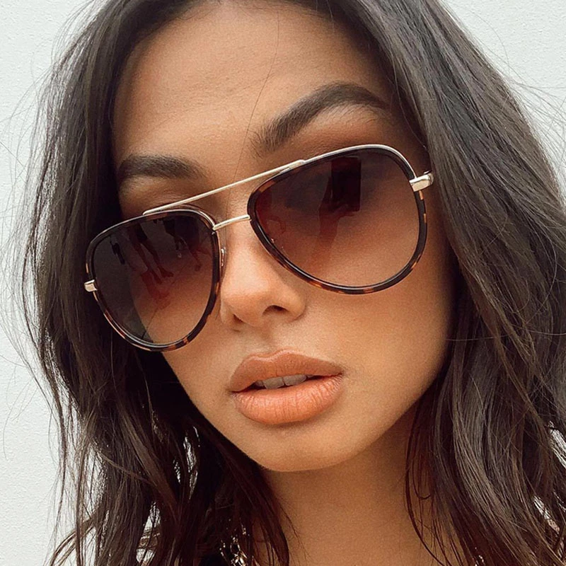 New Fashion Metal Pilot Sunglasses Woman 2022 Brand Designer Male Female Gradient Brown Leopard Sun Glasses Lady UV400 Shades purple sunglasses