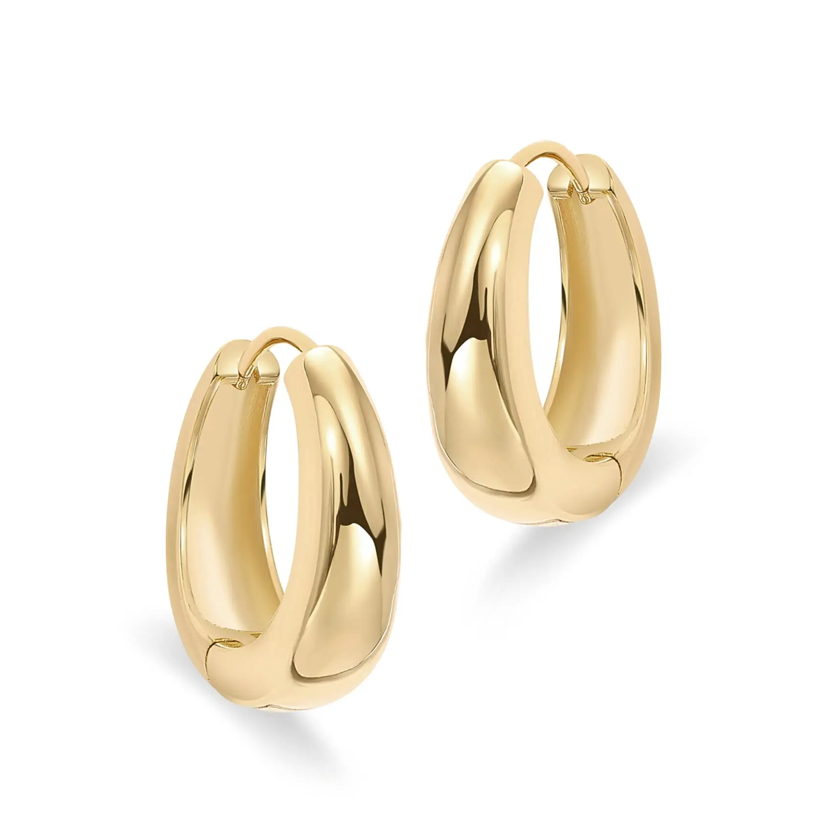 Eavva 14K Gold Plated Small Chunky Hoops Earrings for Women Classic Thick Lightweight Gold Earrings With Sterling Silver Post 2