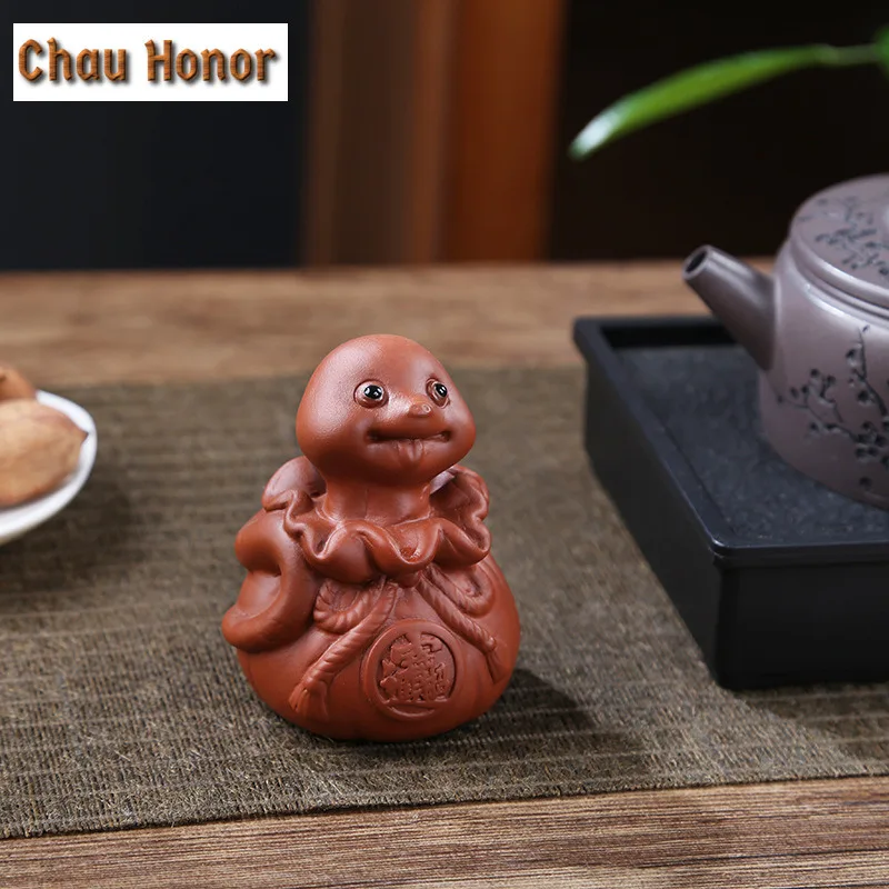 Tea Pets Cute Snake Statue Ornament Home Tea Set Decoration Art Gift Handmade Sculpture Crafts Creative Purple Clay Fingertip