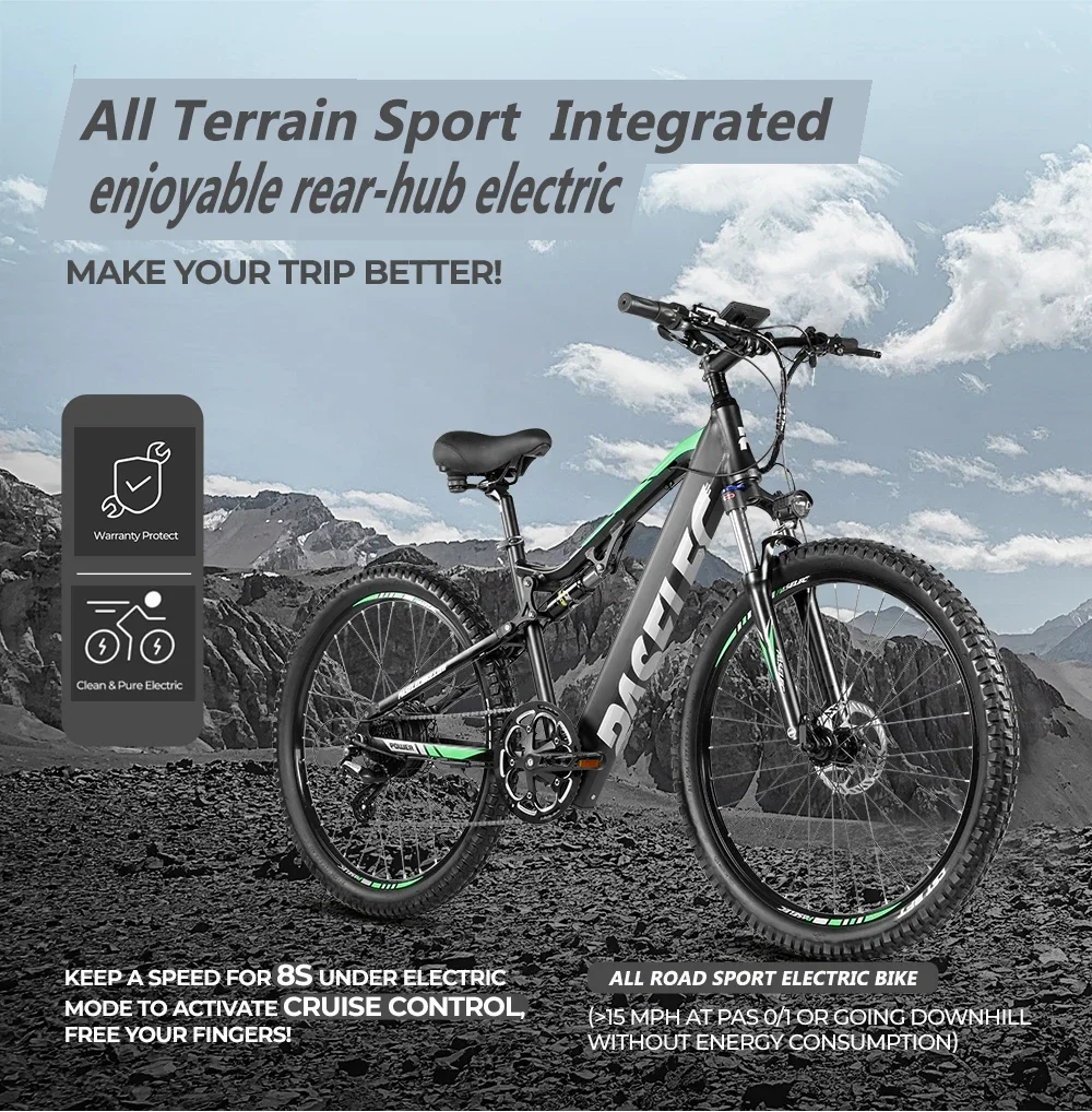 New Arrvals Paselec GS9 Electric Bike for Adults 48V 500w Ebike 27.5in Full Suspension Mountain Bike EMTB bicycles