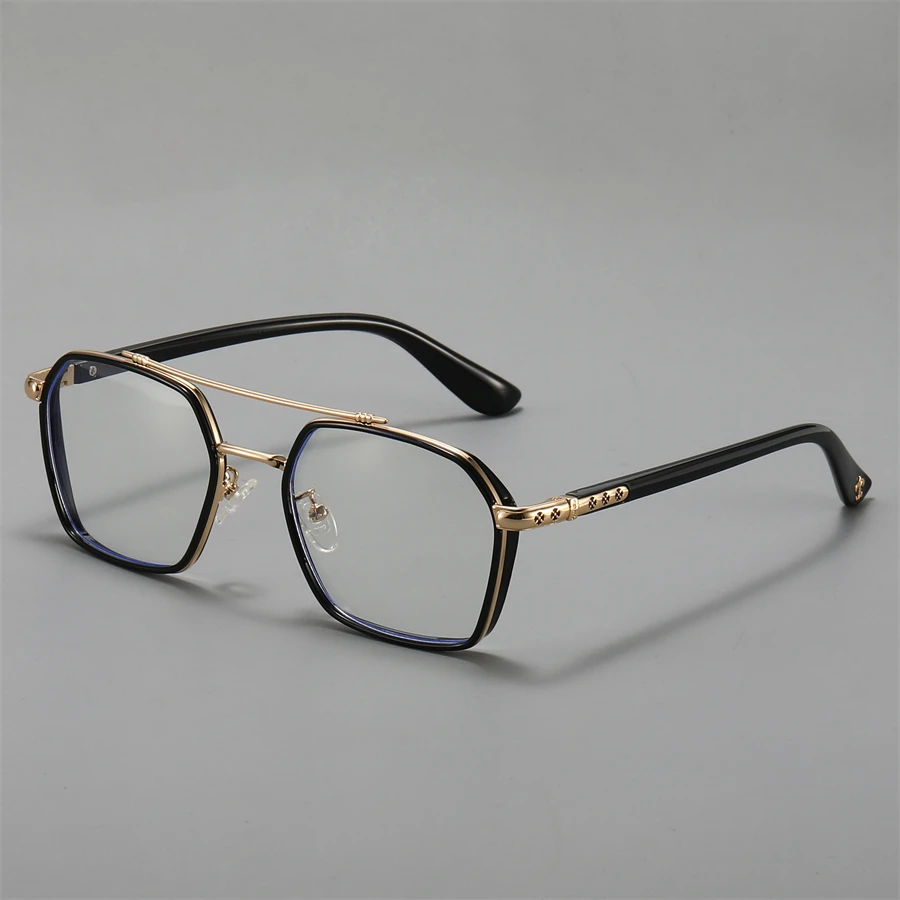 Vintage-Inspired Geometric Transparent Lens Double-Bridge Fashion Eyeglasses