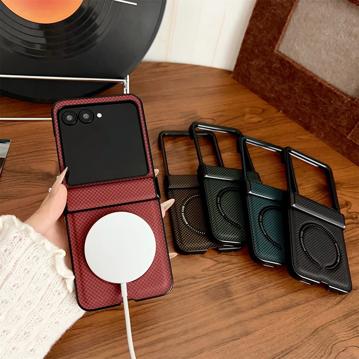 Magnetic Magsafe Leather Phone Case with Hinge Protection and Shockproof Design