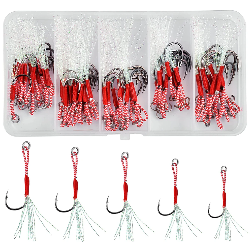 

60Pcs Fishing Slow Jigging Assist Hooks Saltwater Metal Jigs bait Strong PE Line Vertical Jigging Lures Tackle
