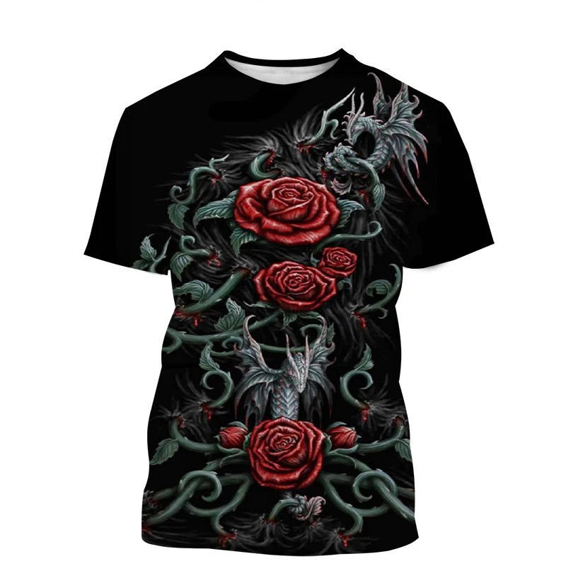 

2023 Newest Roses 3D Printing T-shirt Fashion Flowers Rose Men/ Women Creativity Casual Slim Short Sleeve