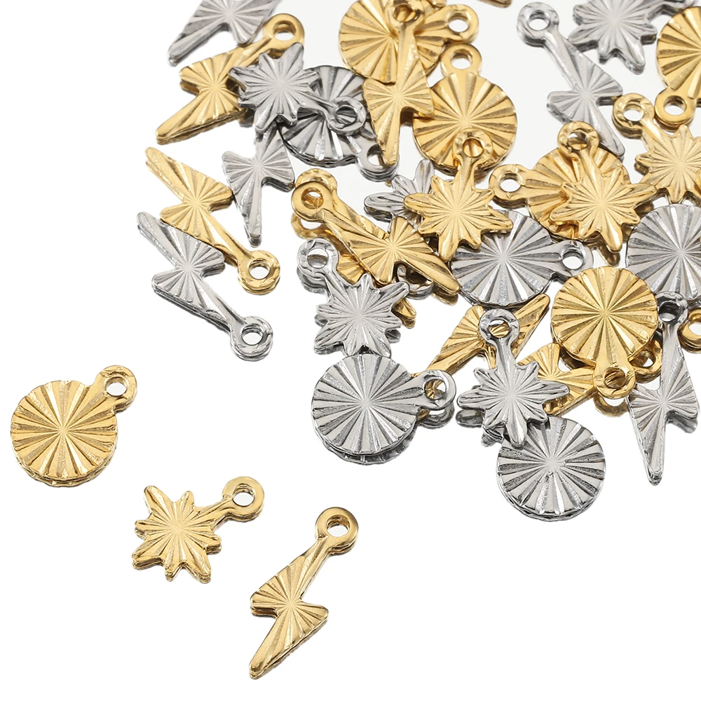 50 Stück Edelstahl kleine Schneeflocke rund Blitz Charms vergoldet Ohrringe Schmuckherstellung DIY Zubehör Bulk Großhandel