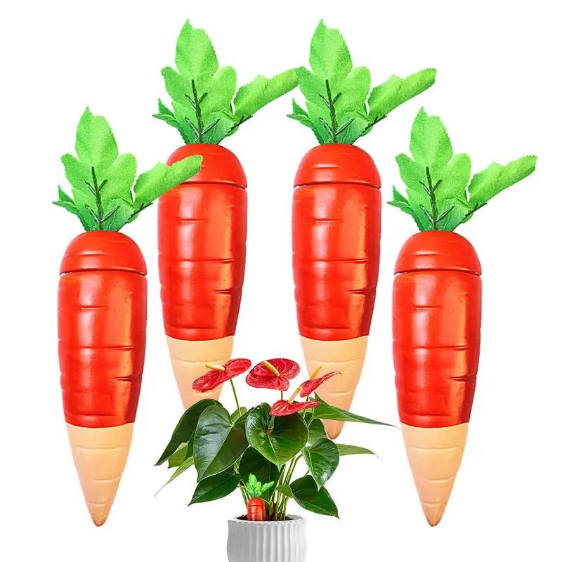 

Plant Watering Stakes 4pcs Slow Drip Terracotta Watering Stakes Automatic Vertical Watering Supplies Decorative Carrot Shape