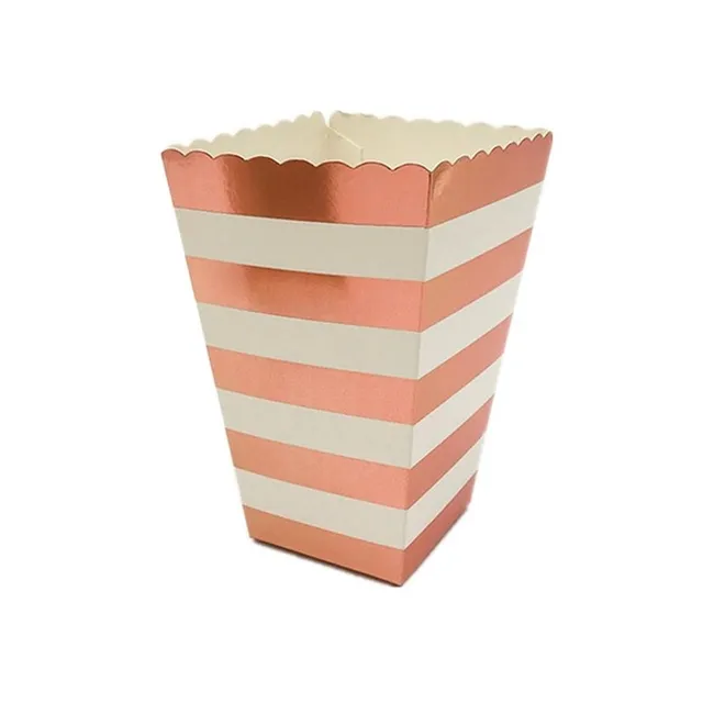 WALMD 6pcs Popcorn Box Colorful Chevron Stripes Dot Gold Gift Box Party Favour Wedding Pop Corn Kid Party Decoration Bags Loot Rosegold stripes