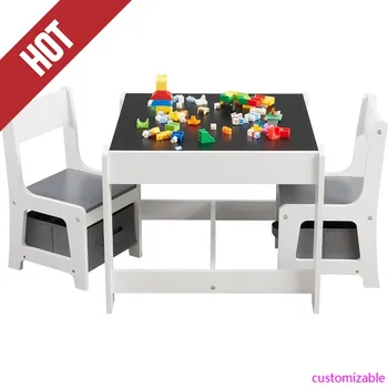 3-in-1 Kids Wooden Activity Table & Chair Set with Storage Drawer 1