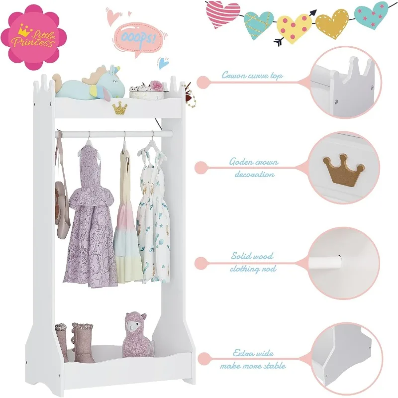 Kids Dress Up Storage, Kids' Costume Organizer Center, Open Hanging Armoire Closet, Kids Armoire with Rack for Toddler 3