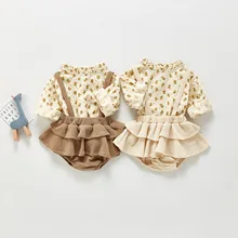 

Vintage Baby Girls Clothes Sets Newborn Floral Cotton Long Sleeve Blouse+Lace Tutu Skirt Two Piece Outfits Toddler Boutique Suit