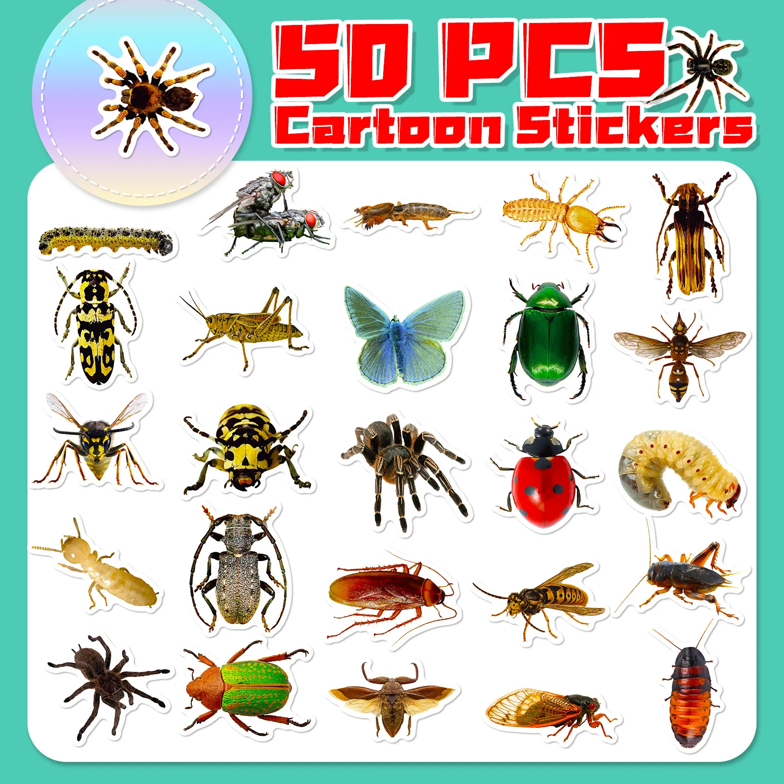50pcs Realistic Insect Spider Lizard Notepad Skateboard Luggage Waterproof Sticker decorative stickers,animal stickers
