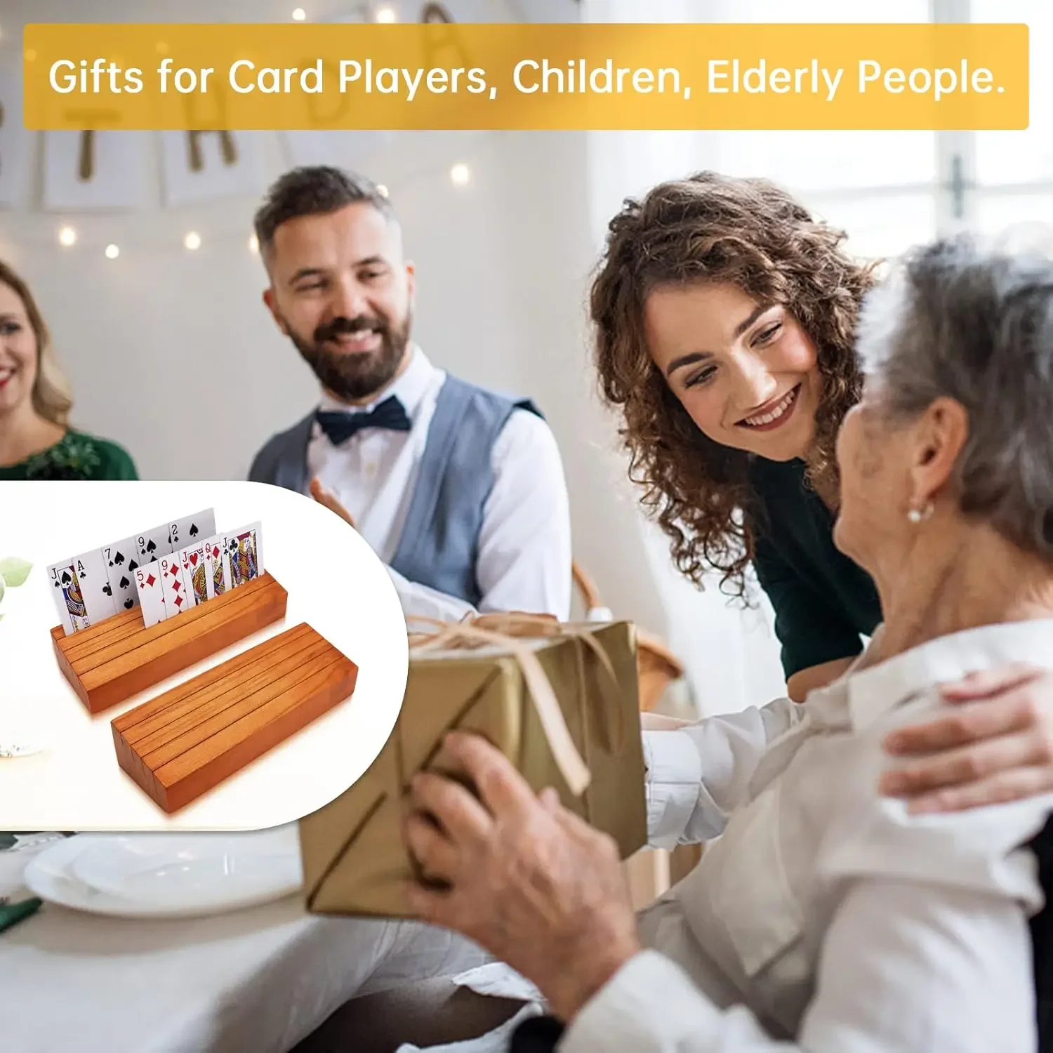 Playing Card Holder for Kids or Elder Hands-Free Wood Holder Racks Tray for Organizing Cards on Game Bridge Card Holders 4