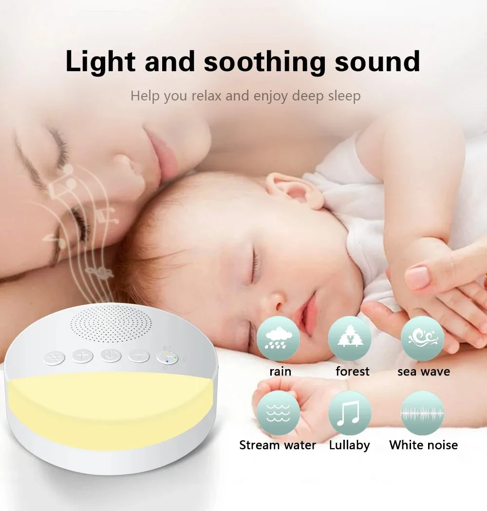 Baby Sleep White Noise Machine USB Rechargeable Timed Shutdown Sleep Machine Baby Sound Player Night Light Timer Noise Player