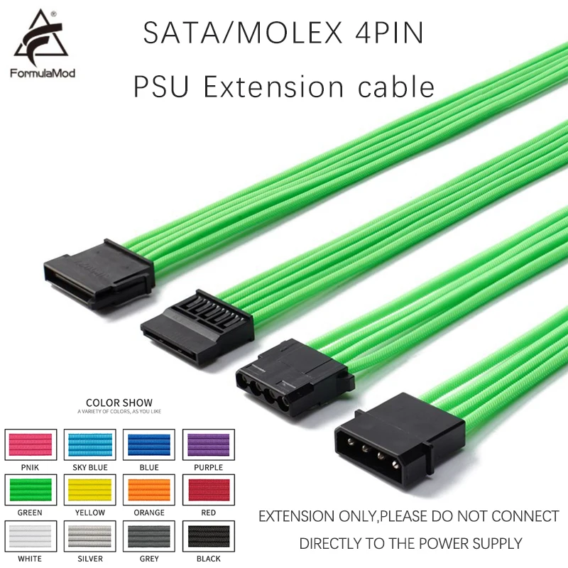 Formulamod SATA/Molex Stromverlängerungskabel, Stecker auf Buchse, 300 mm Verlängerungshülse, Stromkabel