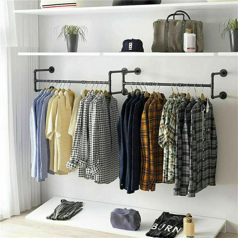 Appendiabiti a parete for tubi industriali, espositori for abiti for armadi commerciali o residenziali, stendibiancheria in metallo, espositori for abbigliamento al dettaglio, balconi, boutique(100cm