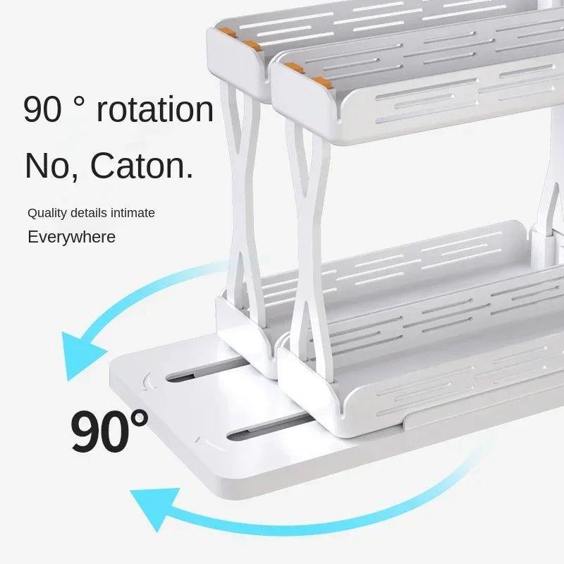 Kitchen Rotating Spice Rack 2 Tier Plastic Seasoning Spice Detachable Jar Storage Rack Pull Out Kitchen Cabinet Organiser