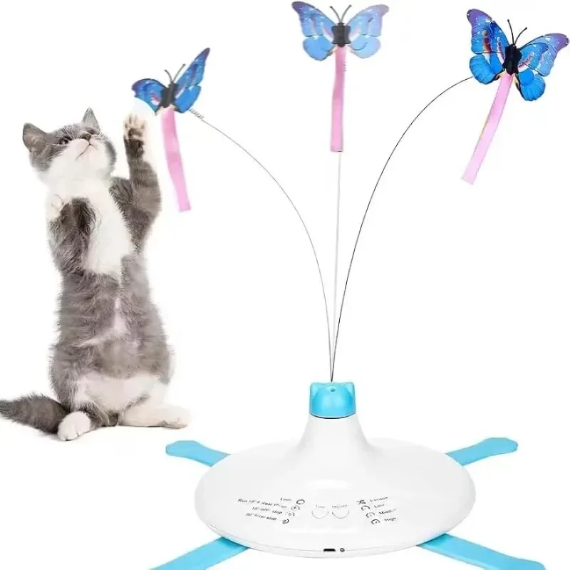 

Интерактивная вращающаяся на 360 ° игрушка-бабочка для котят, домашняя игрушка для кошек для домашних животных, четыре регулируемых положения и четыре режима упражнений