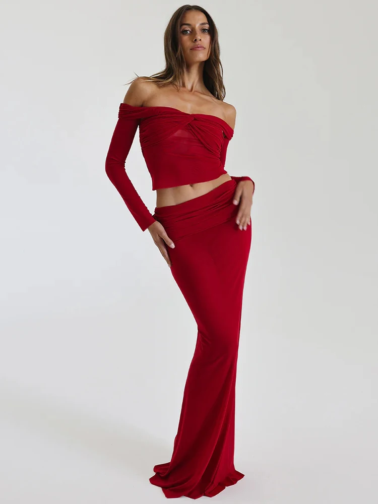 

Sibybo Fashion Sexy Long Sleeve Knit Skirt Set Basics Solid Color Casual Skinny 2 Set 2024 Spring And Summer Women Skirt