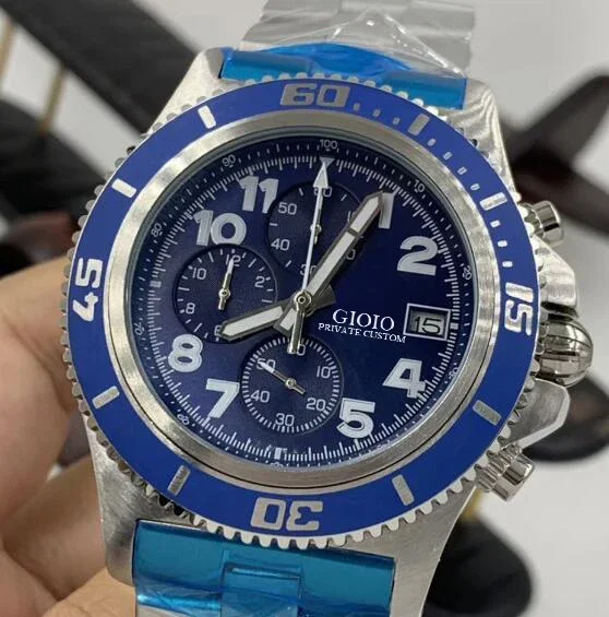 

Luxury New SuperOcean Blue Mens Watch Quartz Chronograph Watches Fashion Sport Rubber Strap Sapphire Glass