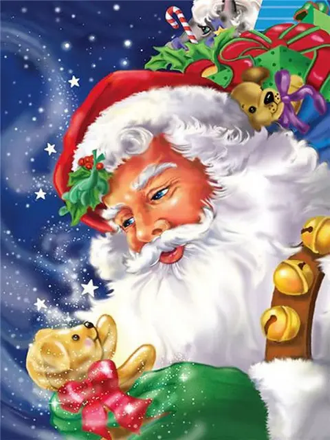 Father Christmas with teddy bear festive painting by numbers