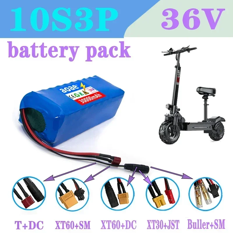 

AOAE 36V 10S3P Scooter Battery Lithium Electric Bicycle Battery Pack 30000mAH High Power Rechargeable Battery