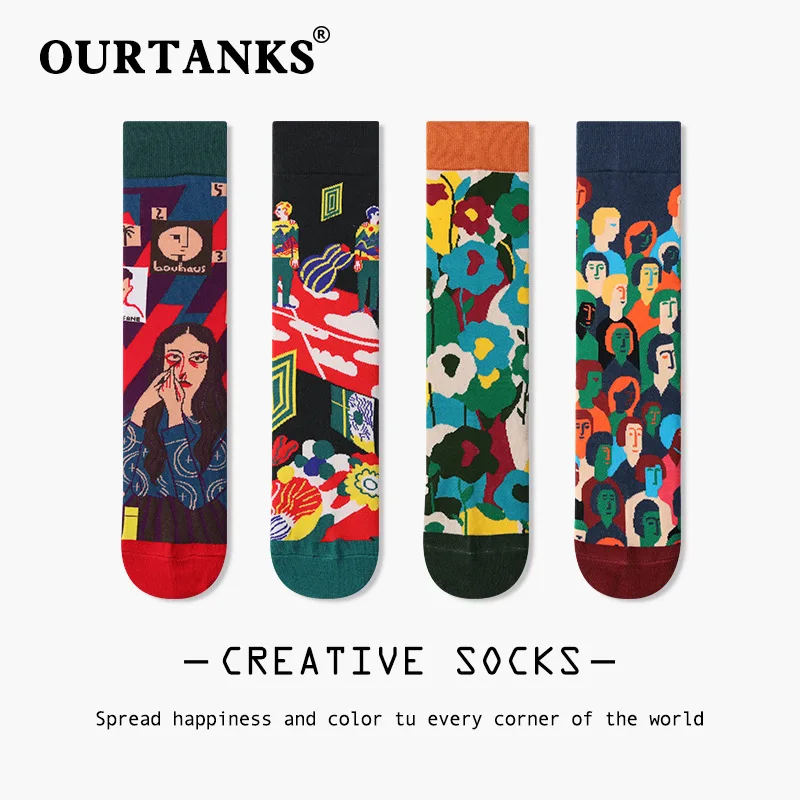 New French high-quality men and women couples in the tube jacquard cartoon socks personality trend men and women socks personal letter women socks sporty casual couples breathable cotton short socks original comfortable hip pop trendy sox s1311