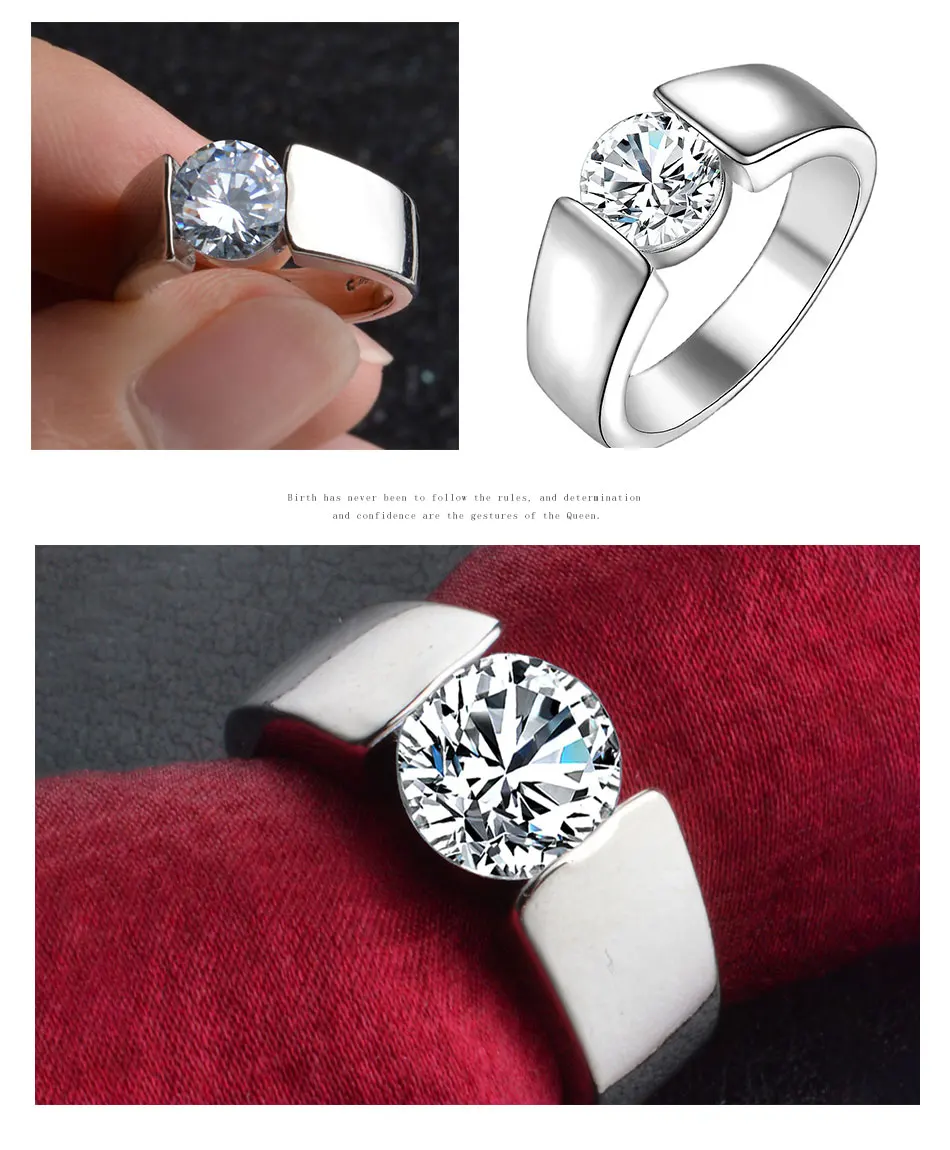 Aravant 925 Silver 8mm Zircon Finger Ring For Women Fashion Jewelry Gifts