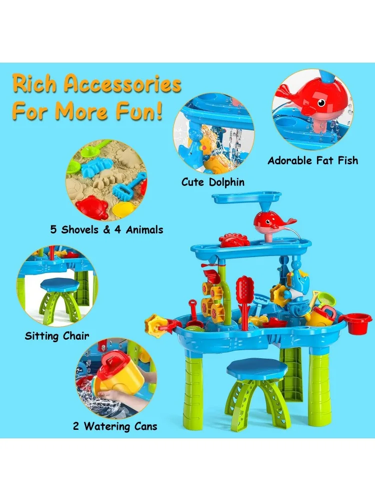 Children's sand and water table toddler water activity table rain shower game table toys 5