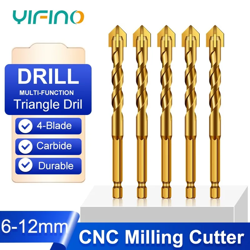 

YIFINO 4-Flute High Hardness Triangle Drill Hole Opener Special Triangle Drilling For Ceramic Tile Cement Concrete Wall Tools