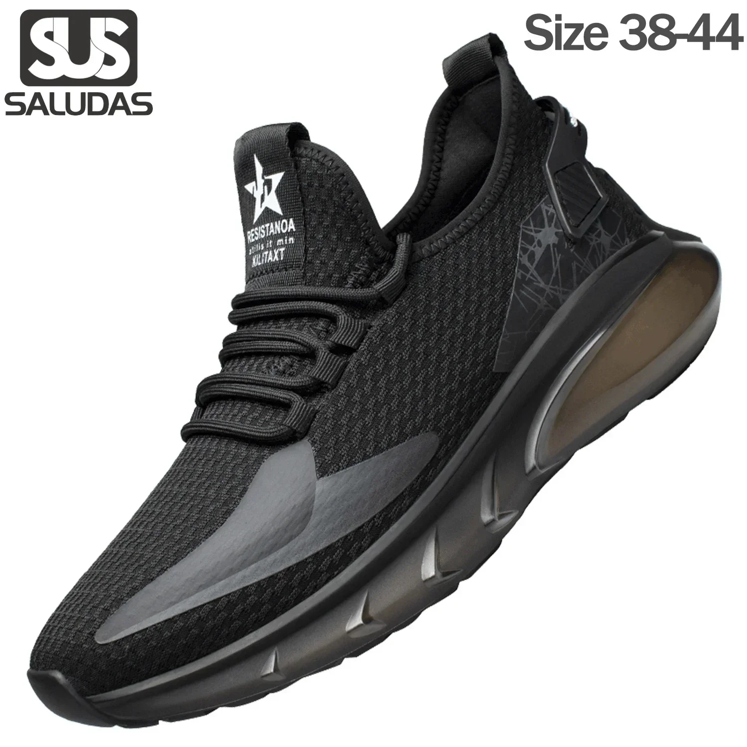 

SALUDAS Men Running Shoes Breathable Air Mesh Elastic Knitting Vamp Sport Shoes Tennis Shoes Shock-Absorbing Air Cushion Sneaker