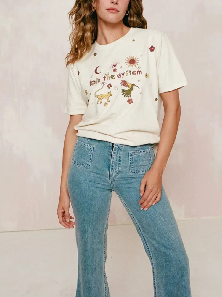 women's-t-shirt-2024-new-summer-spring-cotton-embroidery-round-neck-simple-all-match-casual-short-sleeve-tee