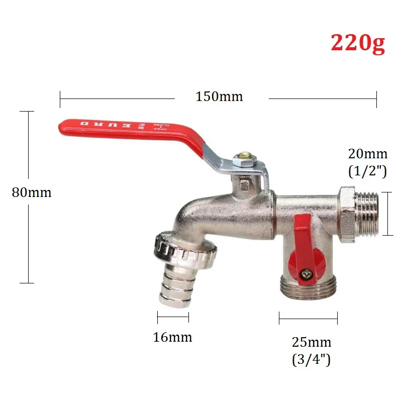 Garden Bibcocks Industrial and Home Irrigation 1 Inlet 2 Outlet Dual Nipple Outdoor Balcony Faucet