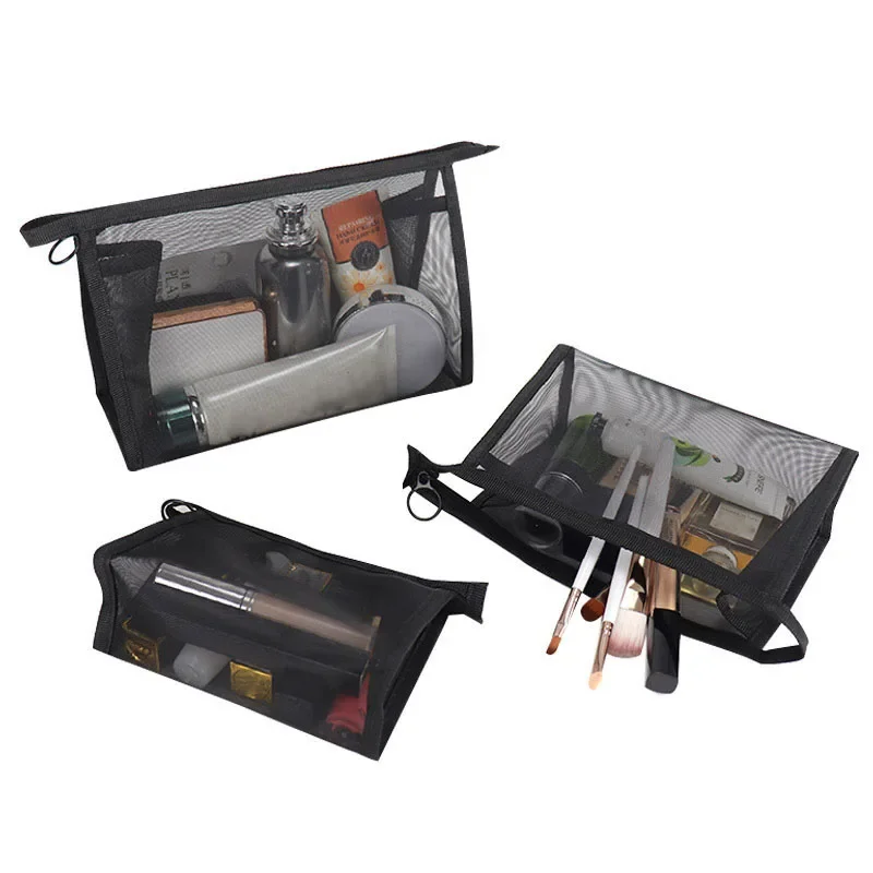 

1PCS Black Mash Cosmetic Bag Women Toiletry Bag Makeup Bag Case Large-capacity Three-dimensional Makeup Pouch Travel Organizer