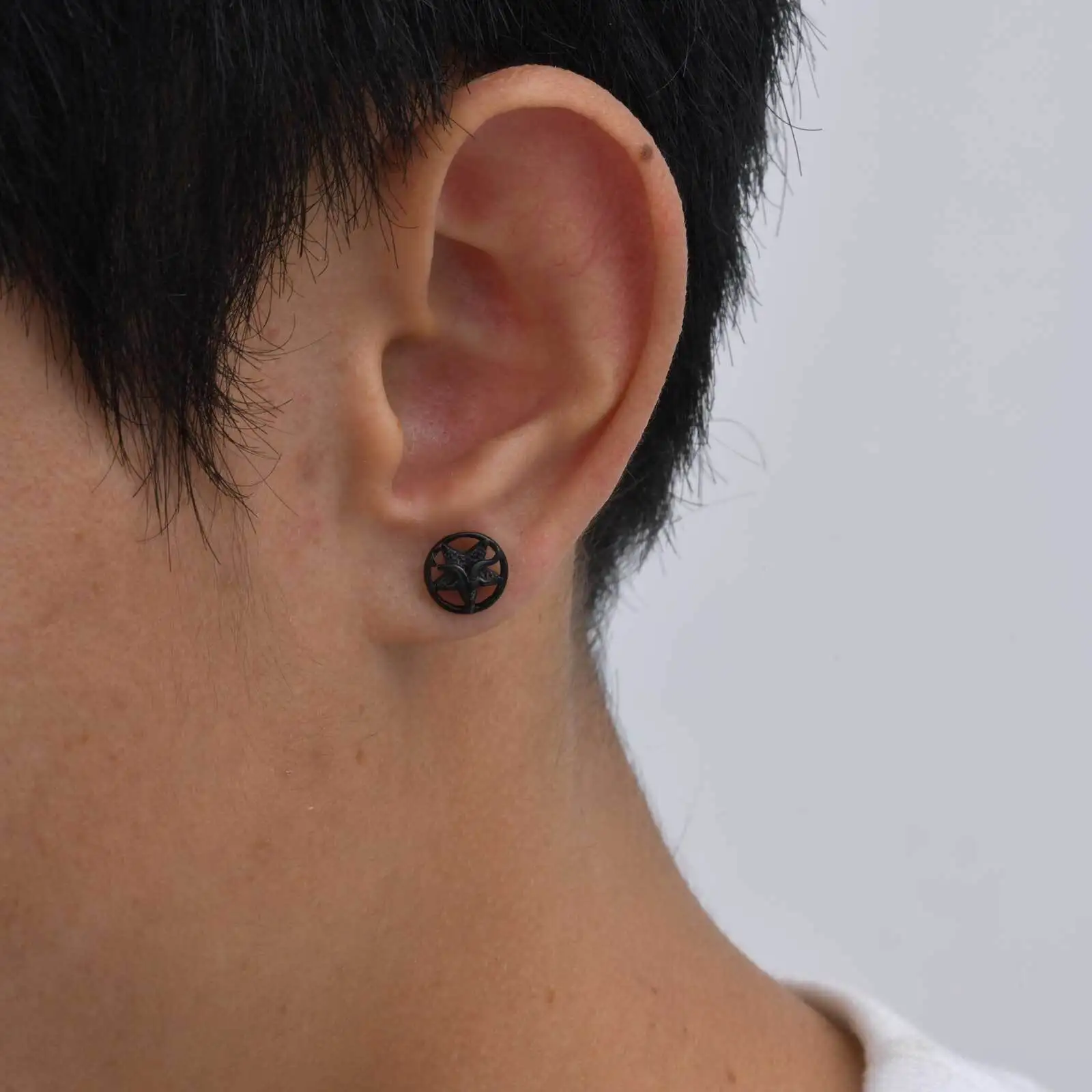 DIAMOND EYES DEVIL HEAD STERLING SILVER MENS EARRINGS STUD PUNK EMO NEW BIKER eB