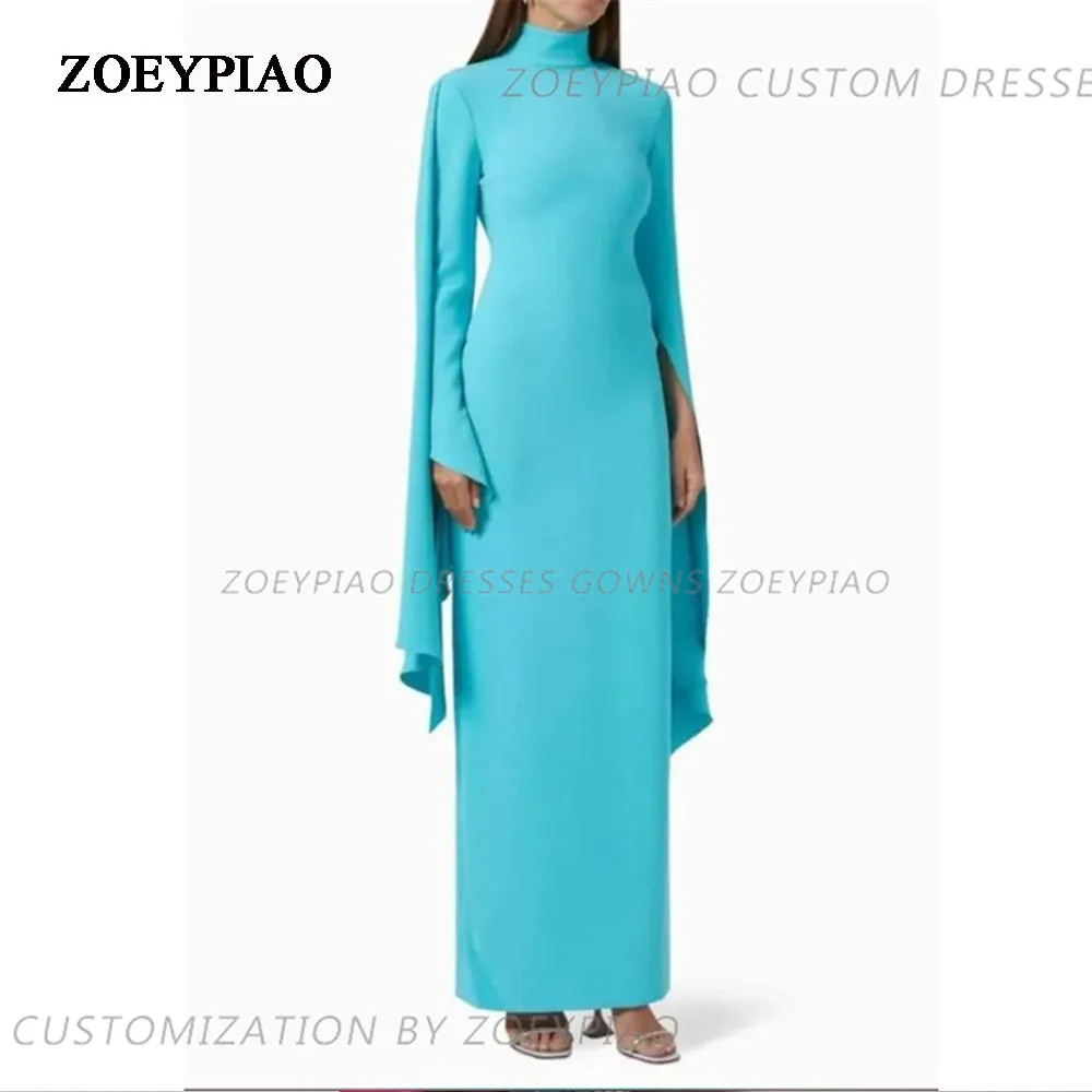 

Sky Blue High Neck Evening Dresses Arabian Dubai Formal Beach Prom Dress Ankle Length Evening Party Gown Custom Back